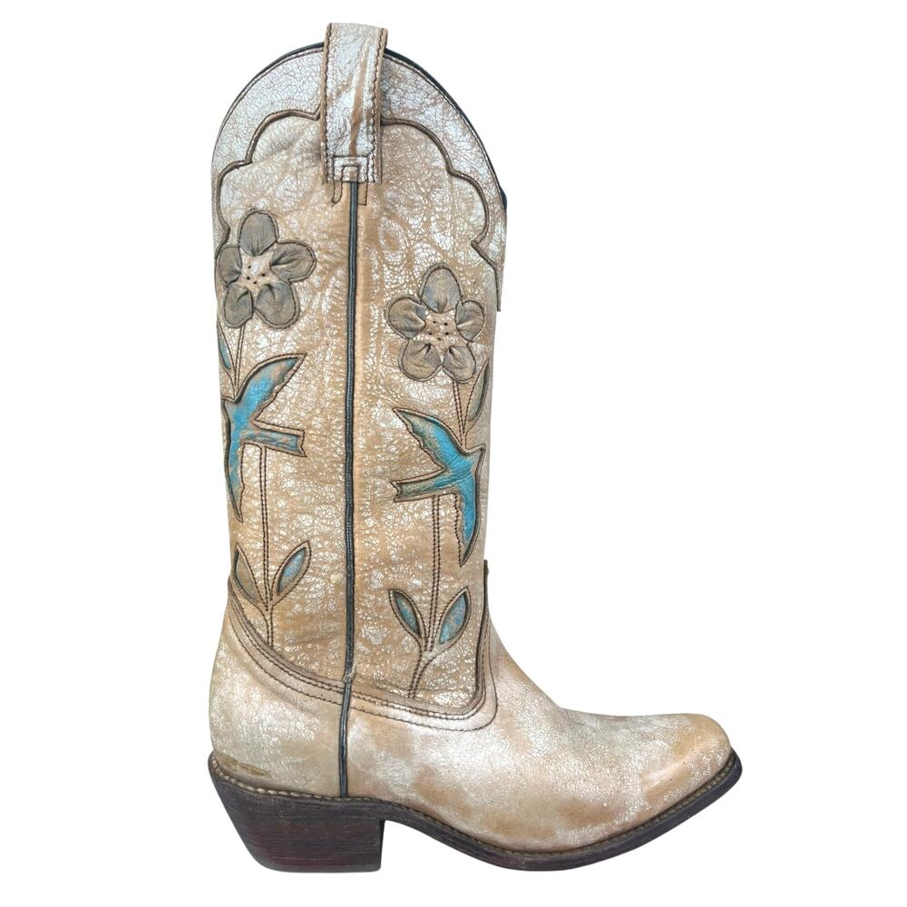 Bed Stu Women’s Valencia Distressed Floral Cowgirl Boot Size US 7